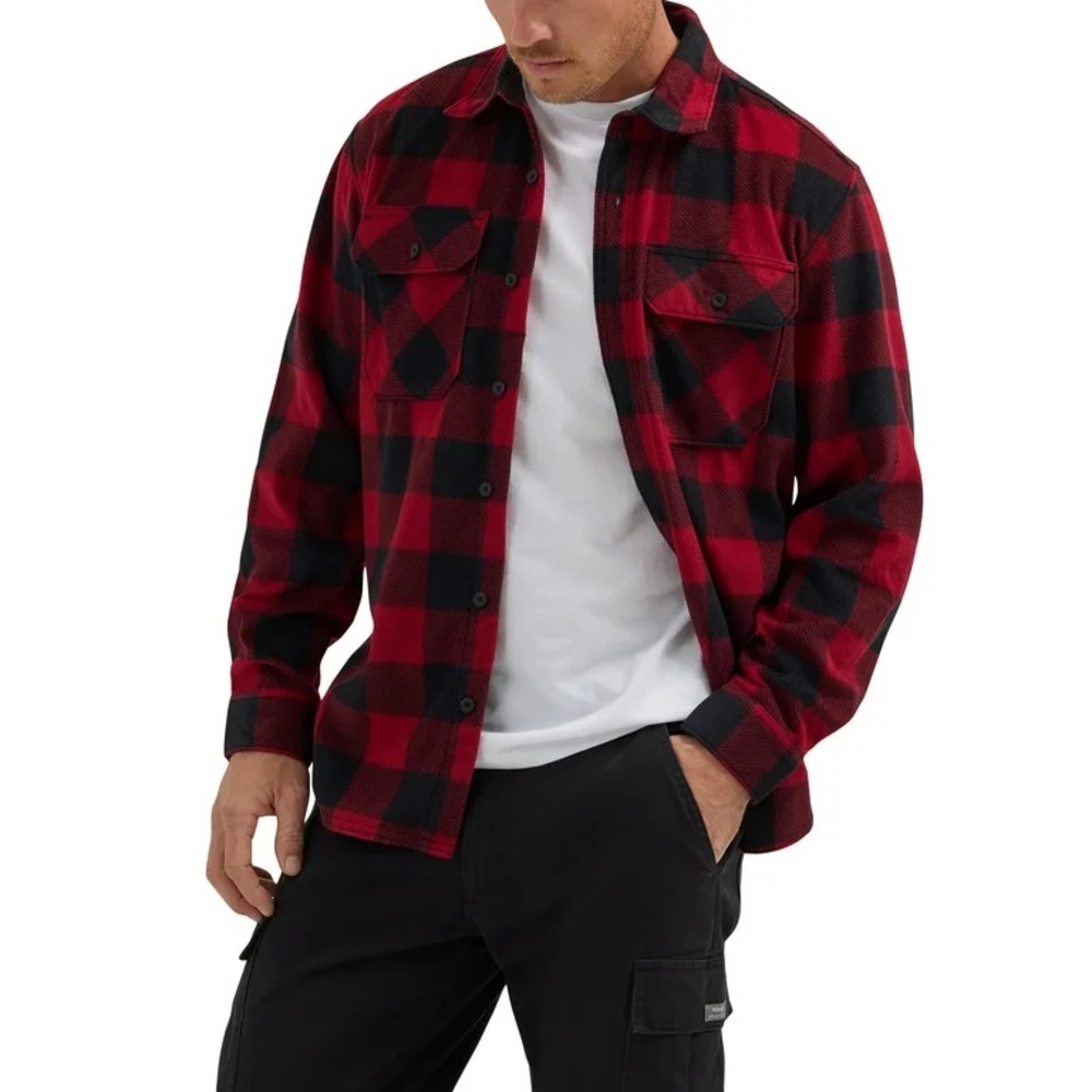 Wrangler Red and Black Checkered Fleece Button Down